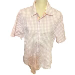 Matilda Jane Shirt Button Up sz L Purple Gingham Preppy Spring Pastel Cotton top